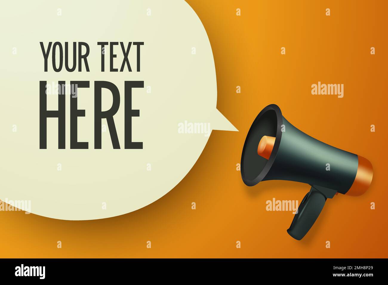Vector Realistic 3d Simple Black Megaphone with Speech Buble on Orange