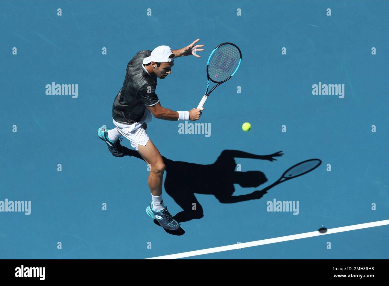 Stefano Travaglia of Italy plays a shot to Norway's Viktor Durasovic during  their ATP Cup tennis match in Perth, Australia, Sunday, Jan. 5, 2020. (AP  Photo/Trevor Collens Stock Photo - Alamy