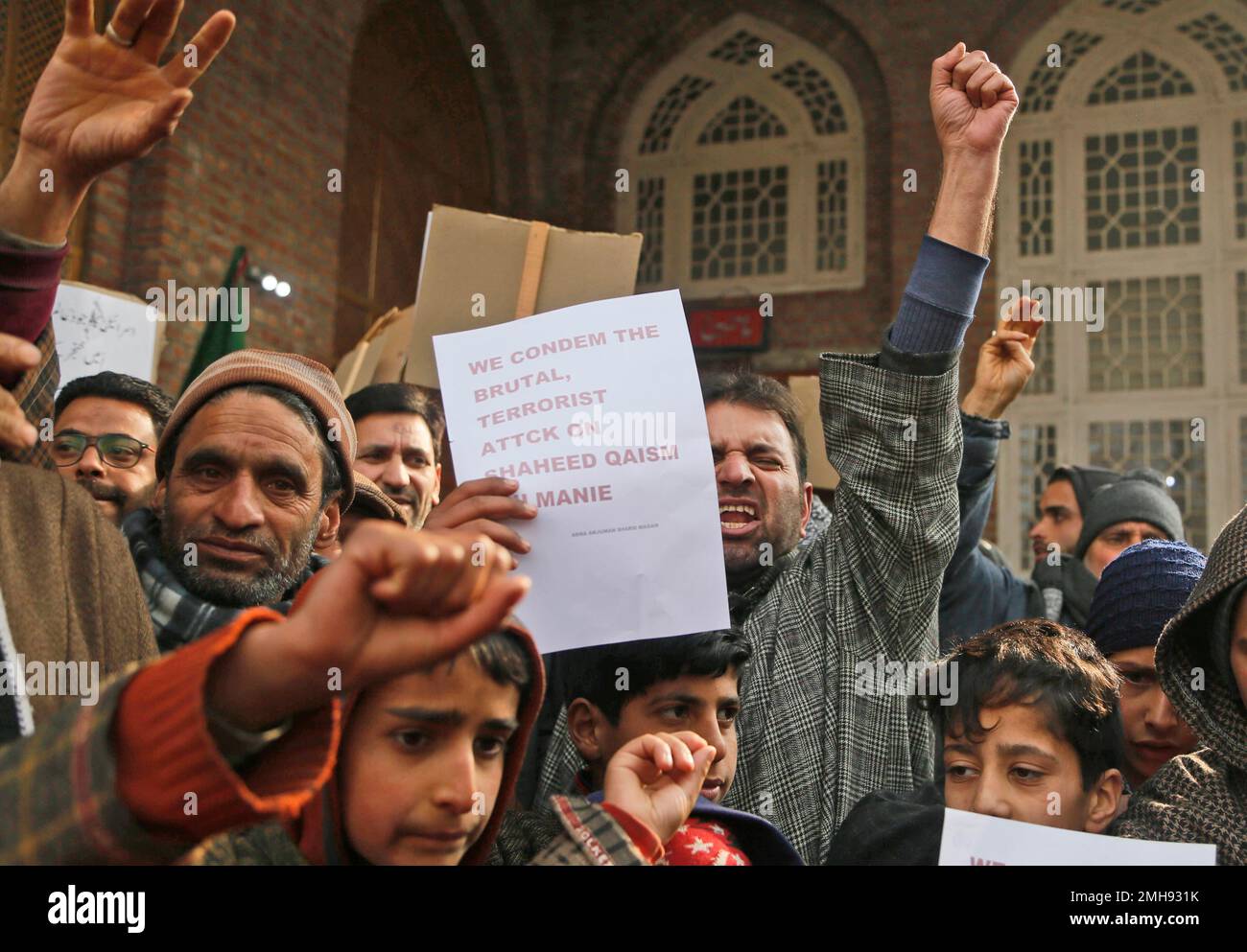 Kashmiri Shiite Muslims shout anti American and Israeli slogans during ...