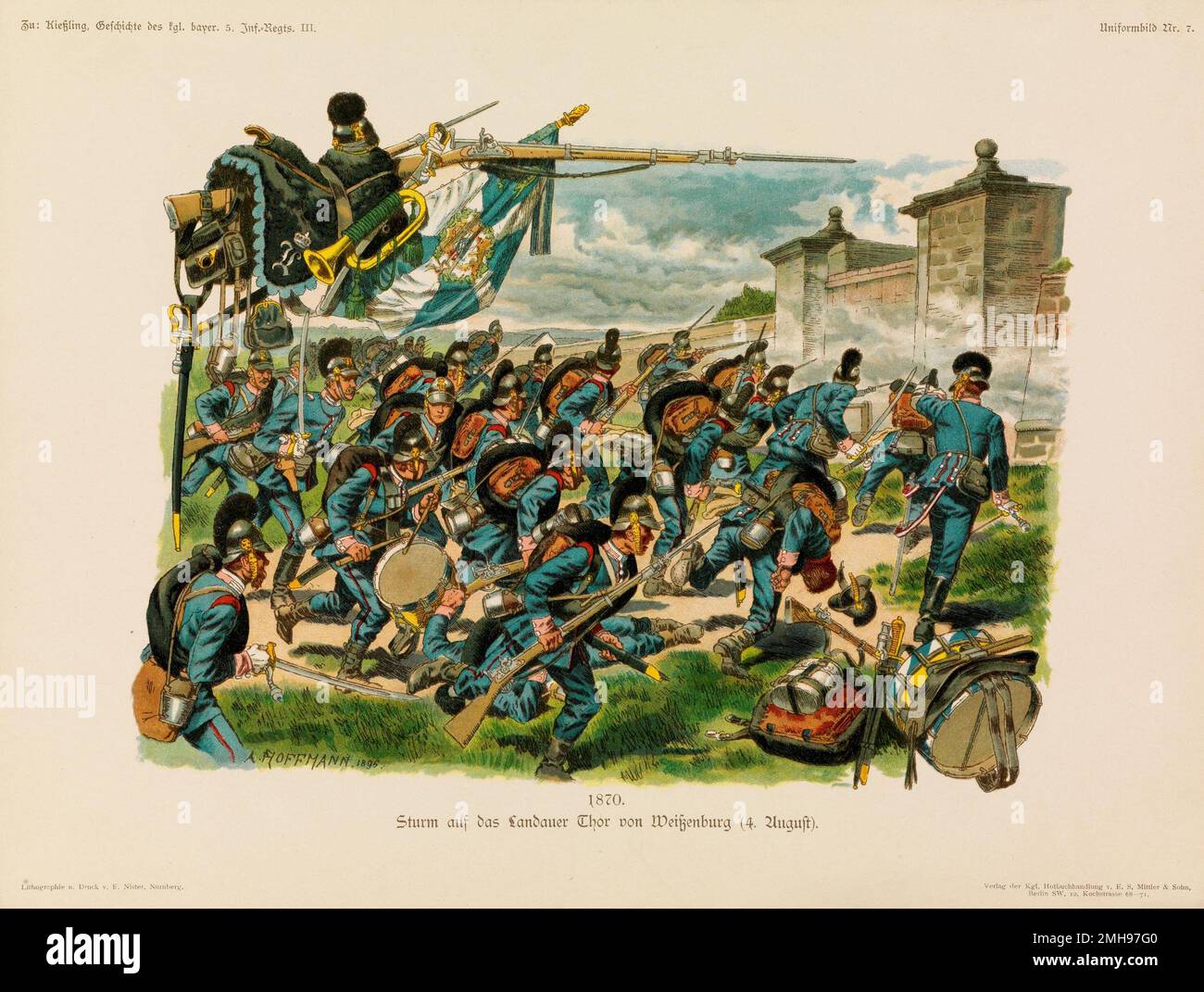 Bavarian infantry at the Battle of Wissembourg, 1870 Stock Photo