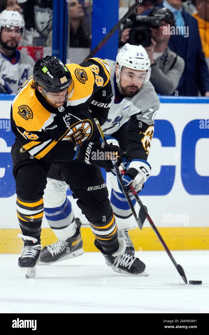 Tampa Bay Lightning left wing Nicholas Paul (20) steals the puck from