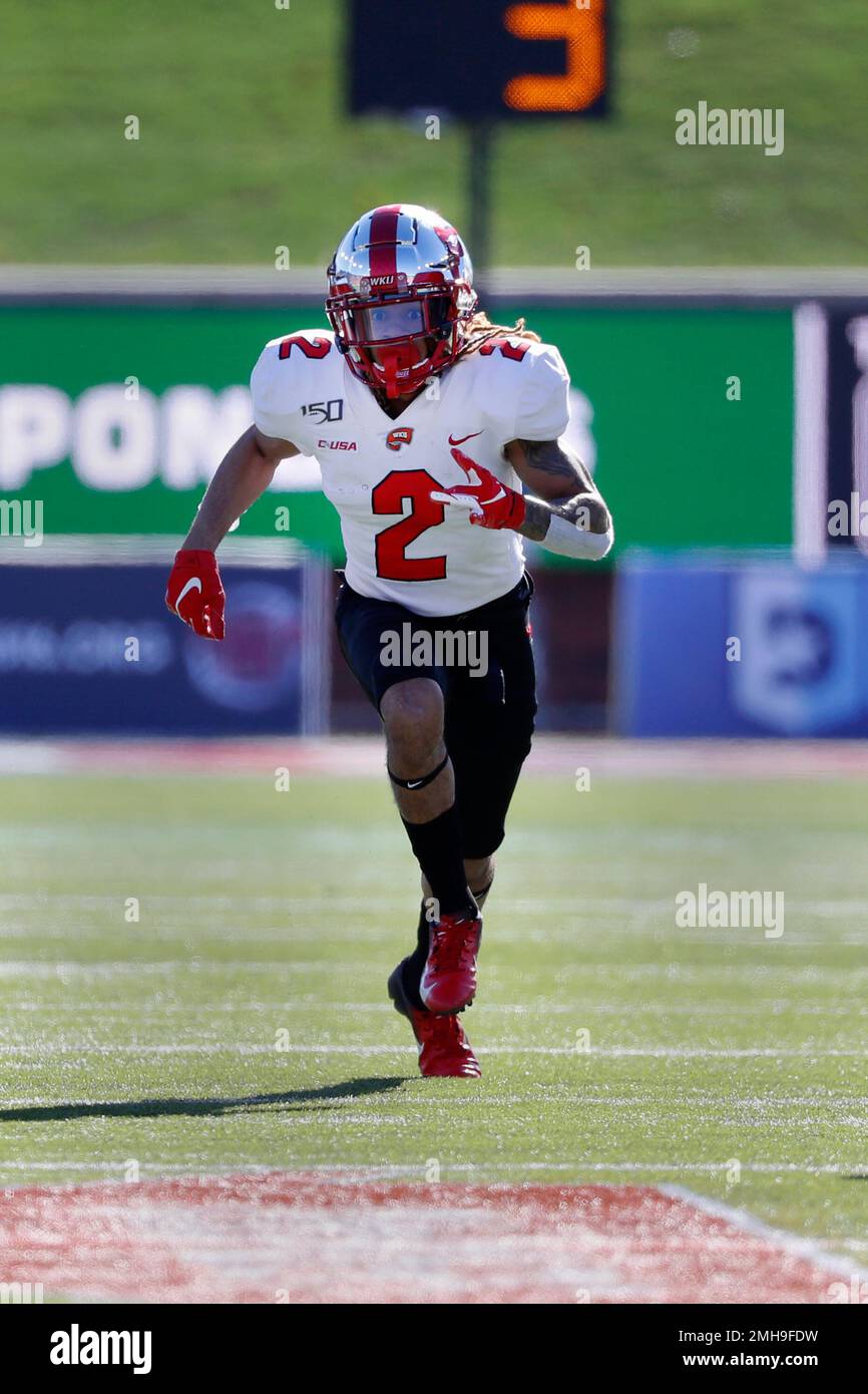 Western Kentucky wide receiver Jacquez Sloan runs a route during the second  half of the NCAA First Responder Bowl college football game against Western  Michigan in Dallas, Monday, Dec. 30, 2019. (AP