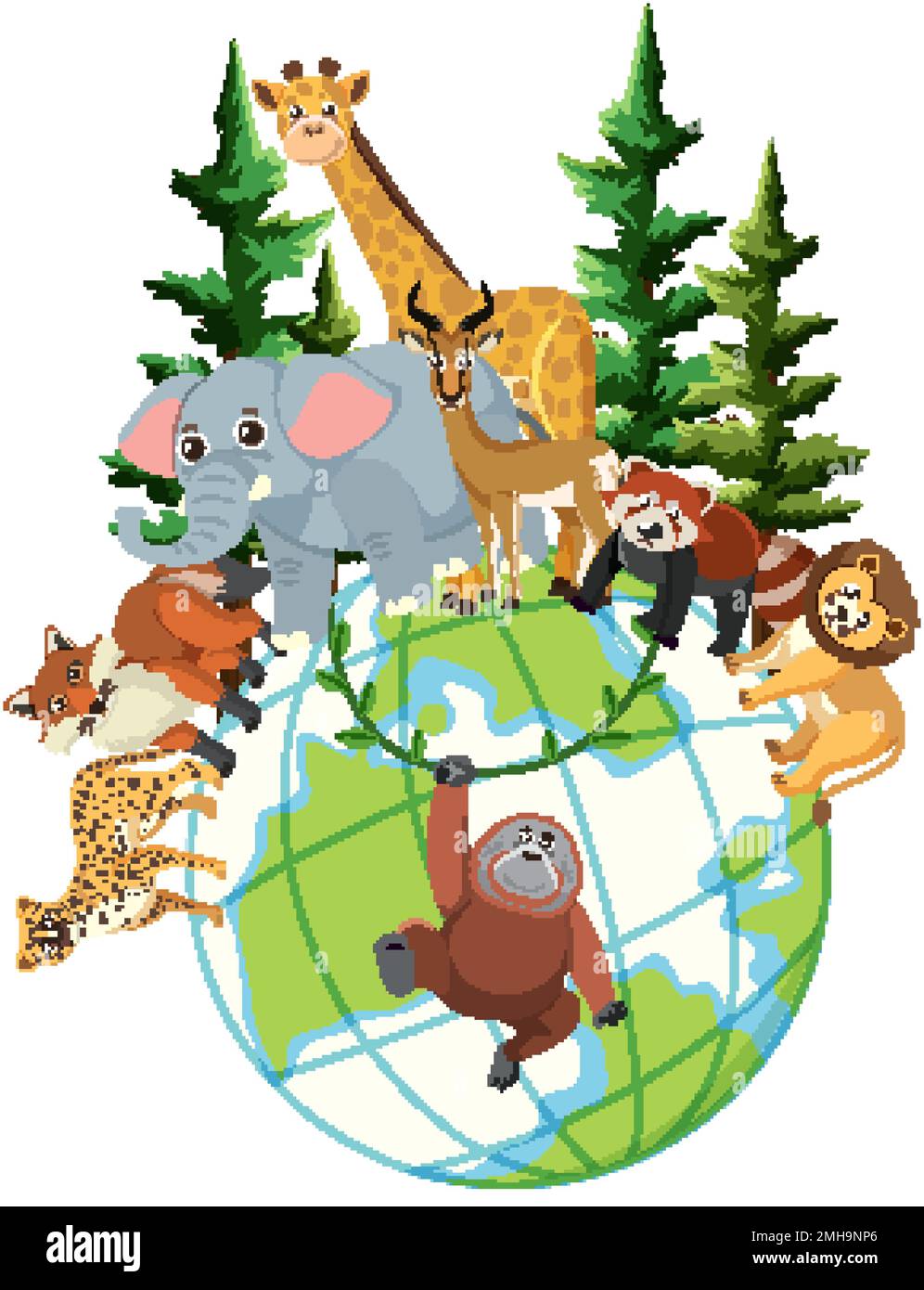 Animals standing on earth illustration Stock Vector Image & Art