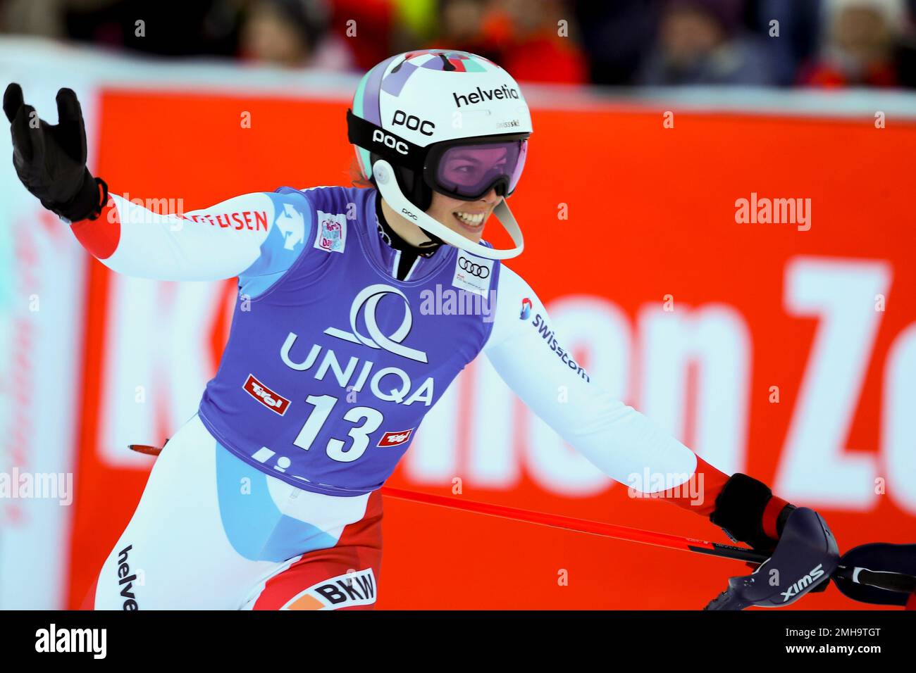 Switzerland's Michelle Gisin reacts after completing an alpine ski, women's  World Cup slalom, in Lienz, Austria, Sunday Dec. 29, 2019. (AP Photo/Marco  Trovati Stock Photo - Alamy