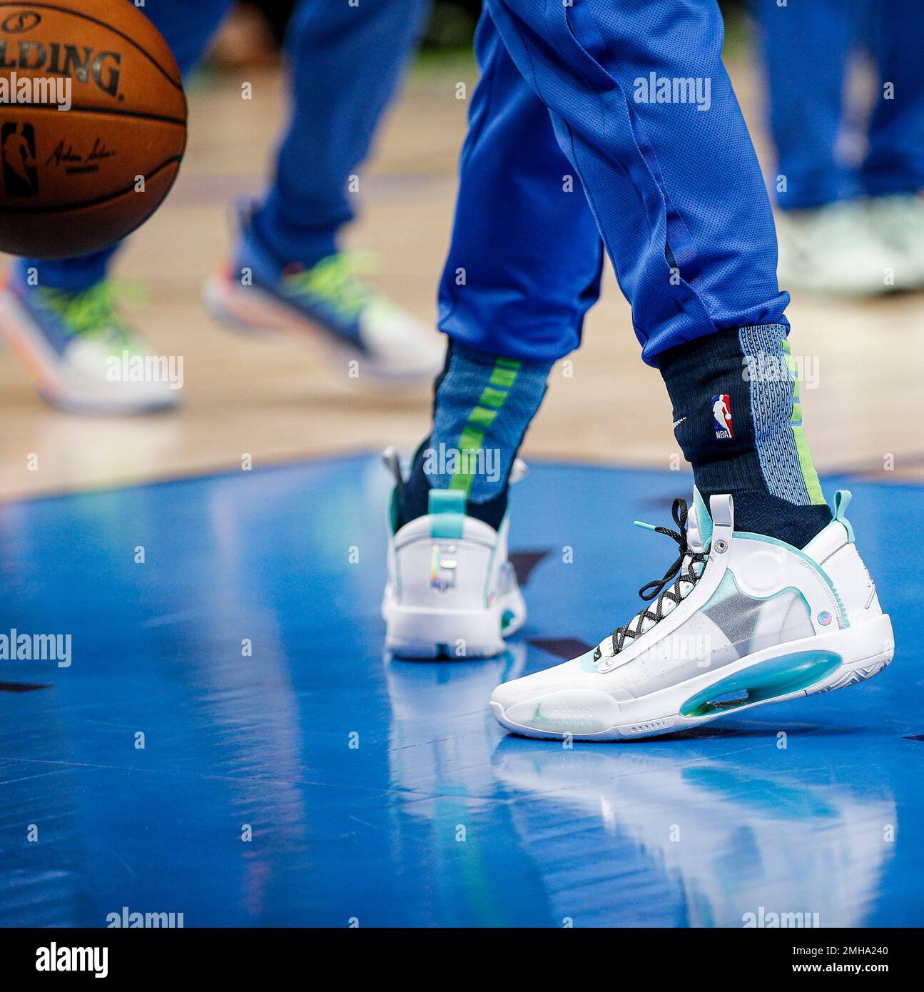 Dallas Mavericks forward Luka Doncic (77) wears Nike basketball shoes  during warmups before the first half of an NBA basketball game against the  San Antonio Spurs, Thursday, Dec. 26, 2019, in Dallas.