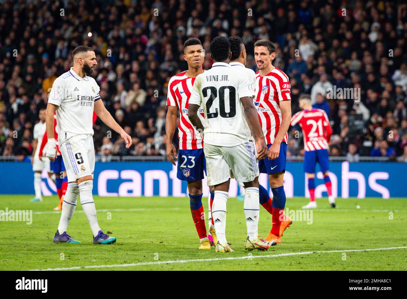 Madrid, Spain. 26th Jan, 2023. Stefan SaviÄ‡ (Atletico Madrid) and VinÃ ...