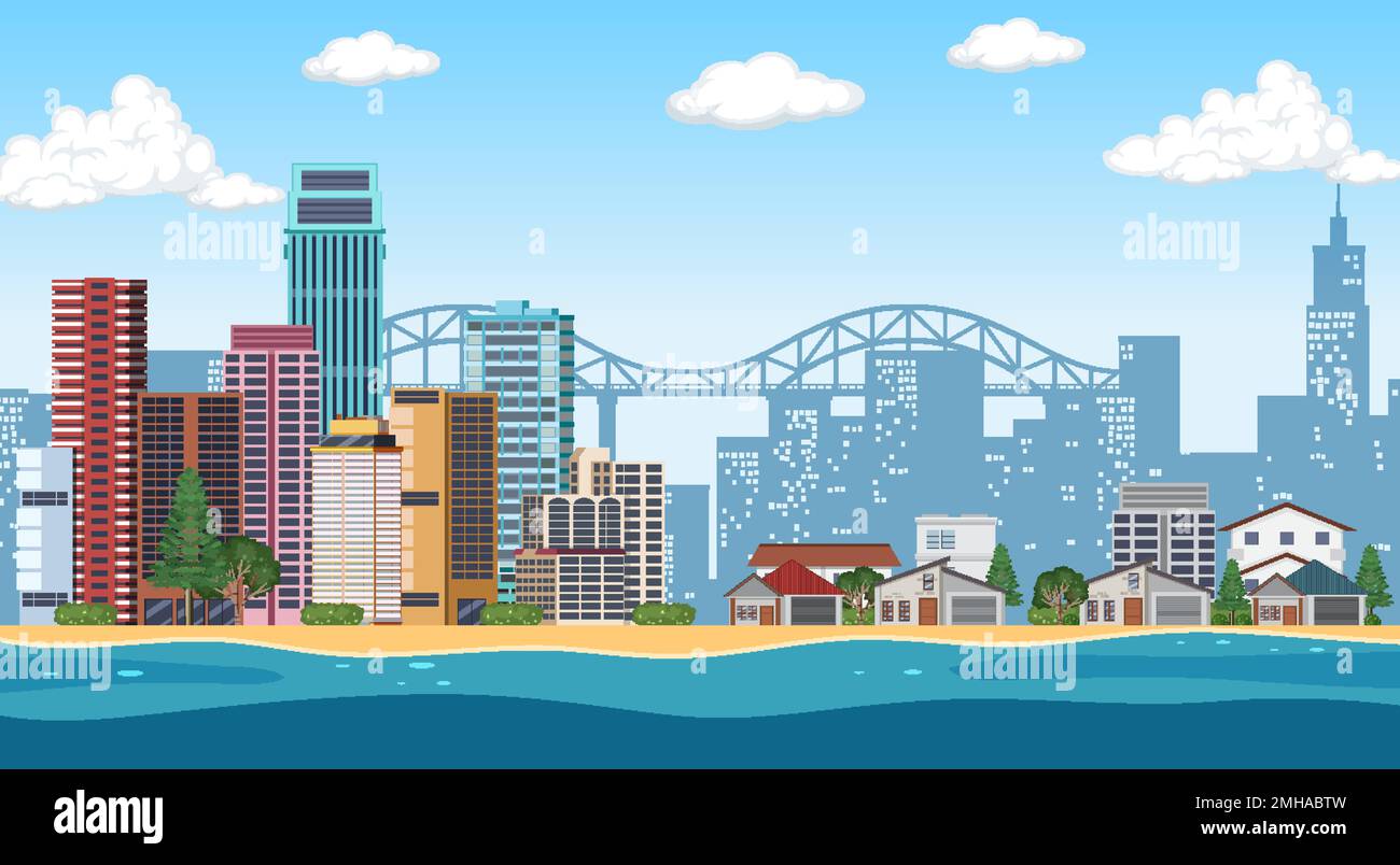 Urban landscape with high skyscrapers background illustration Stock ...