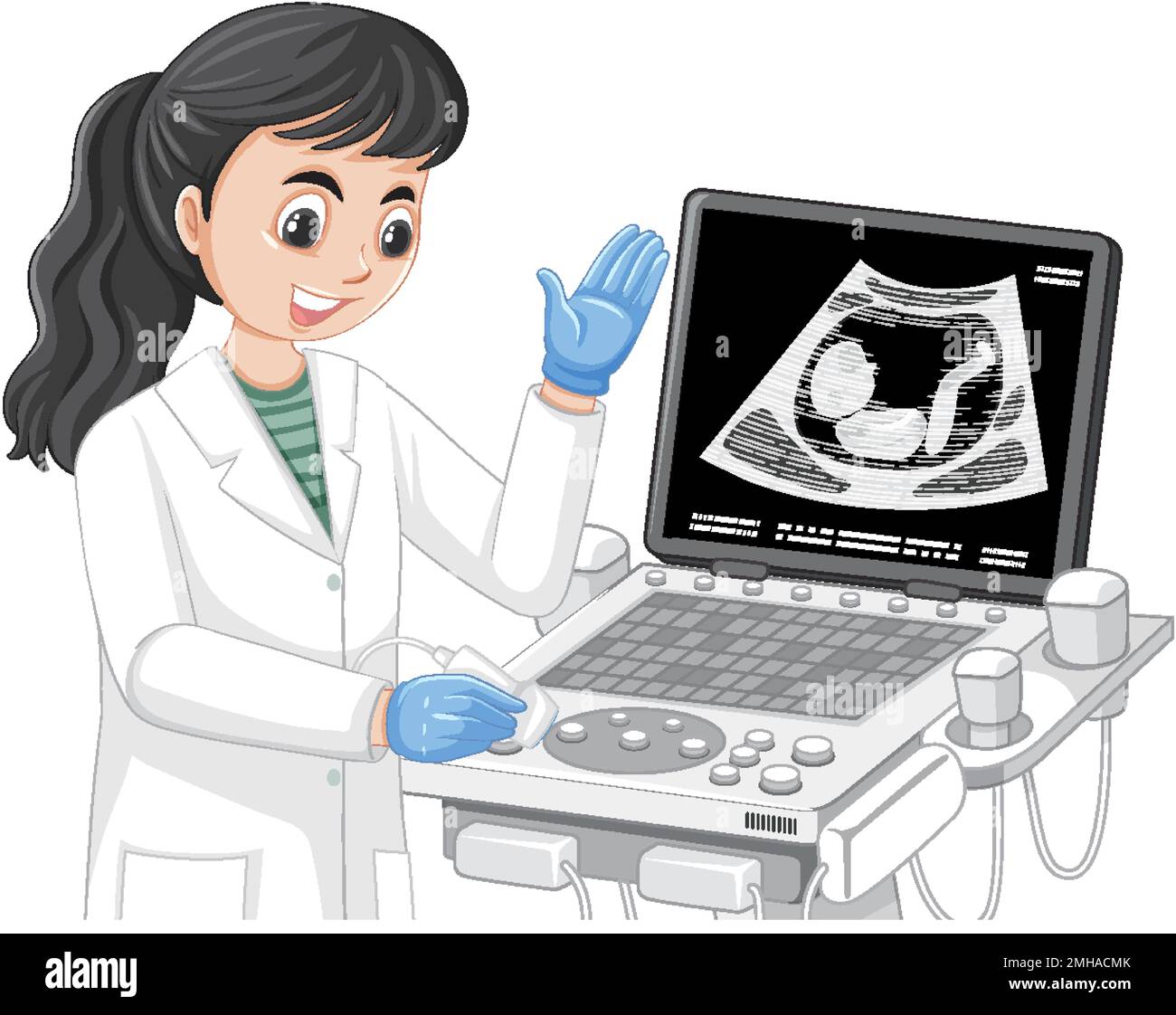 Doctor using ultrasound scanning machine illustration Stock Vector