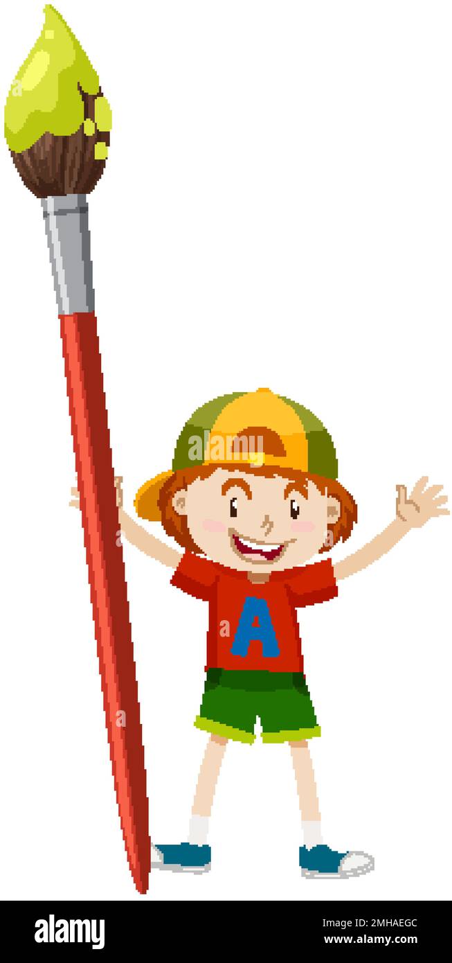 A boy holding paint brush illustration Stock Vector Image & Art - Alamy