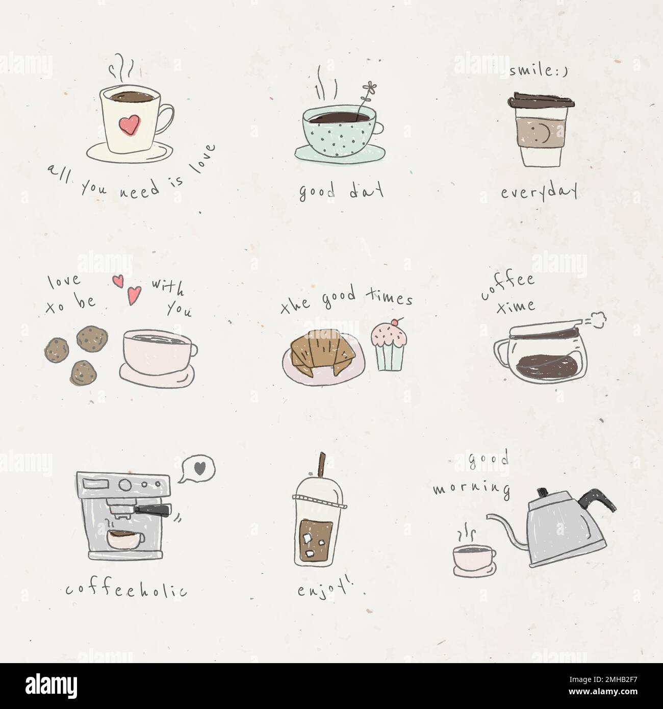 Cute coffee doodle design element vector set Stock Vector Image & Art ...