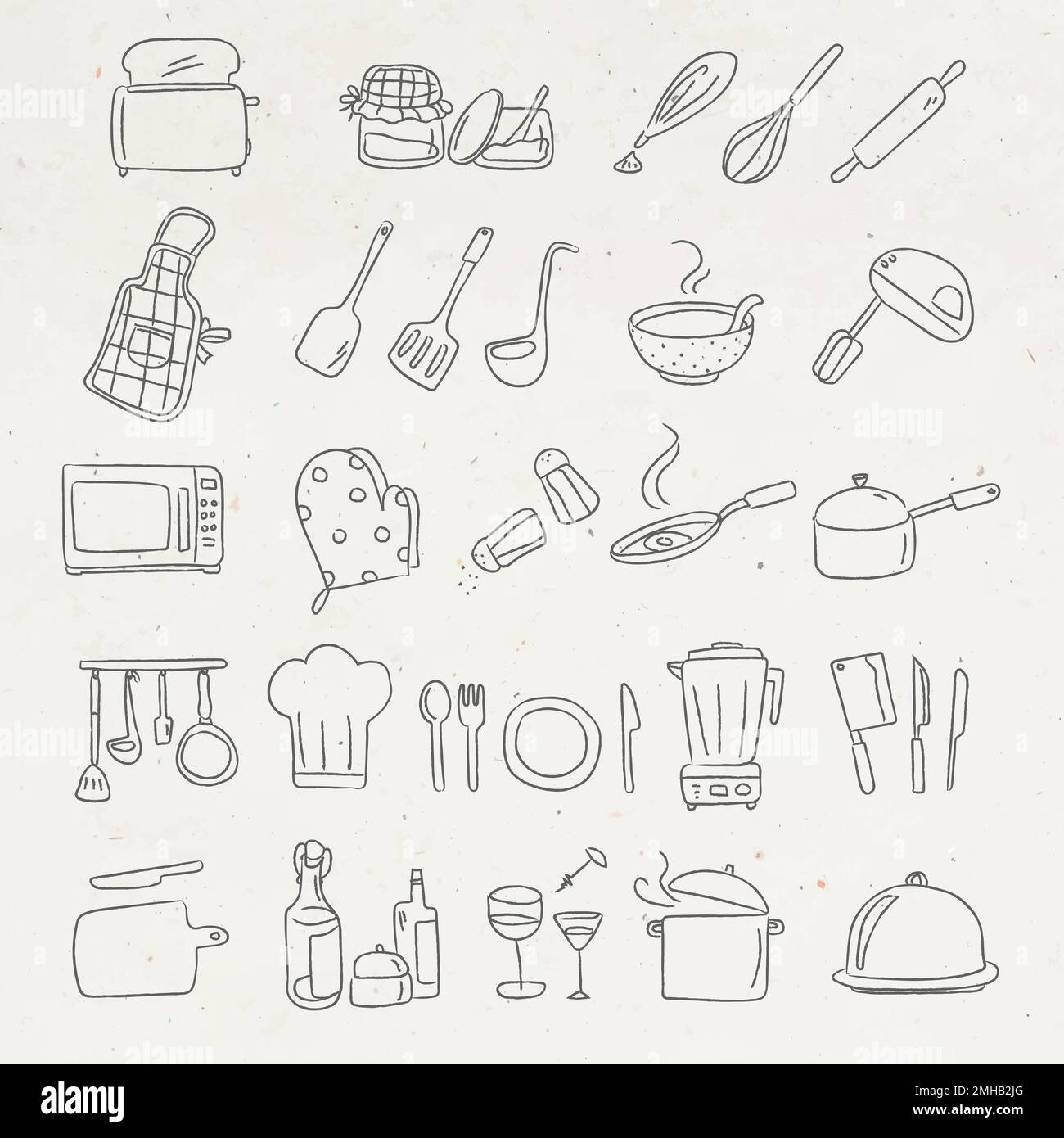 Cute kitchen utensils doodle sticker set vector Stock Vector Image