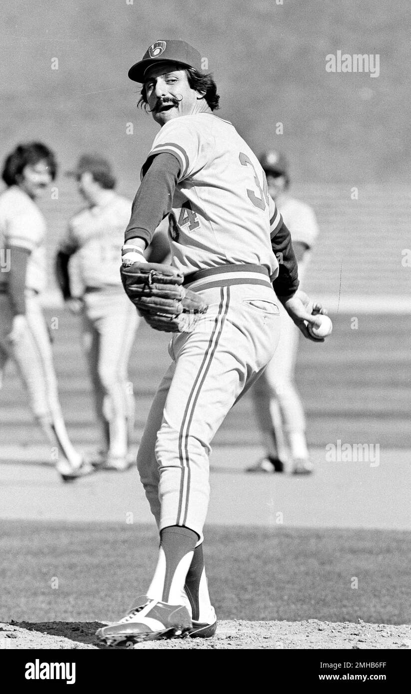 Pitcher Rollie Fingers winds up on the mound during the first day of spring  training exercises for the Milwaukee Brewers in Sun City, Ariz., Feb. 28,  1981. Fingers pitched last year for