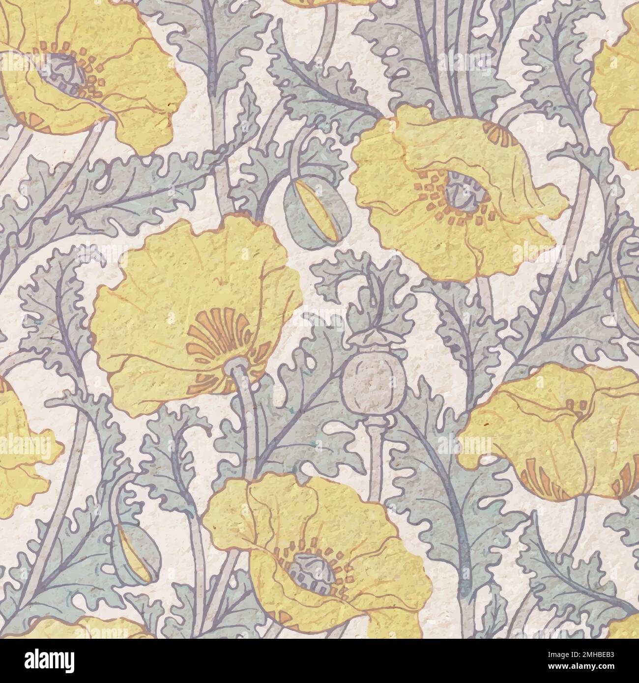 Art nouveau poppy flower pattern background vector Stock Vector Image