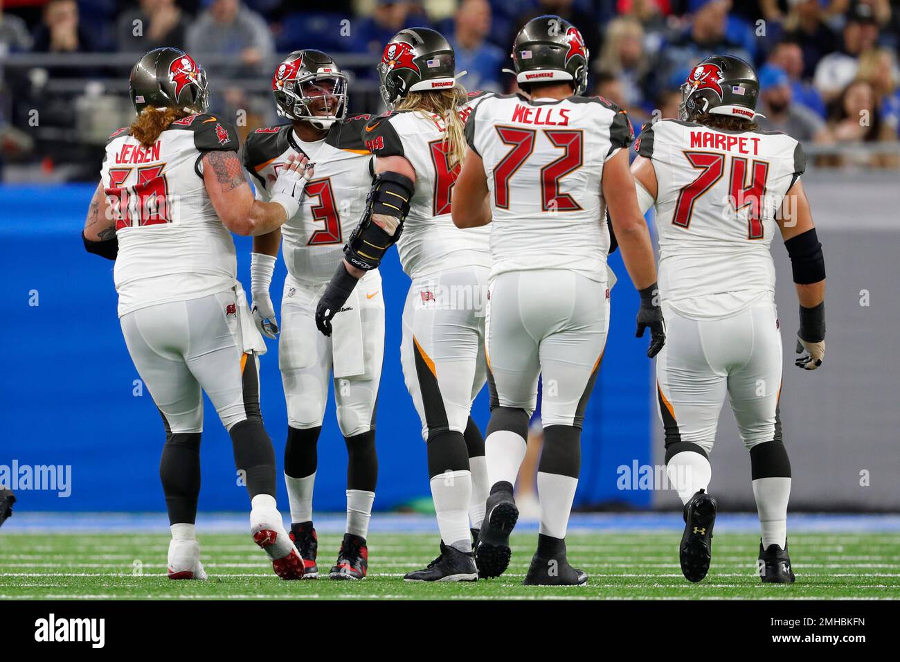 Tampa, Florida, USA. 02nd Dec, 2018. Tampa Bay Buccaneers center Ryan  Jensen (66) and Tampa Bay Buccaneers quarterback Jameis Winston (3) during  the game between the Carolina Panthers and the Tampa Bay