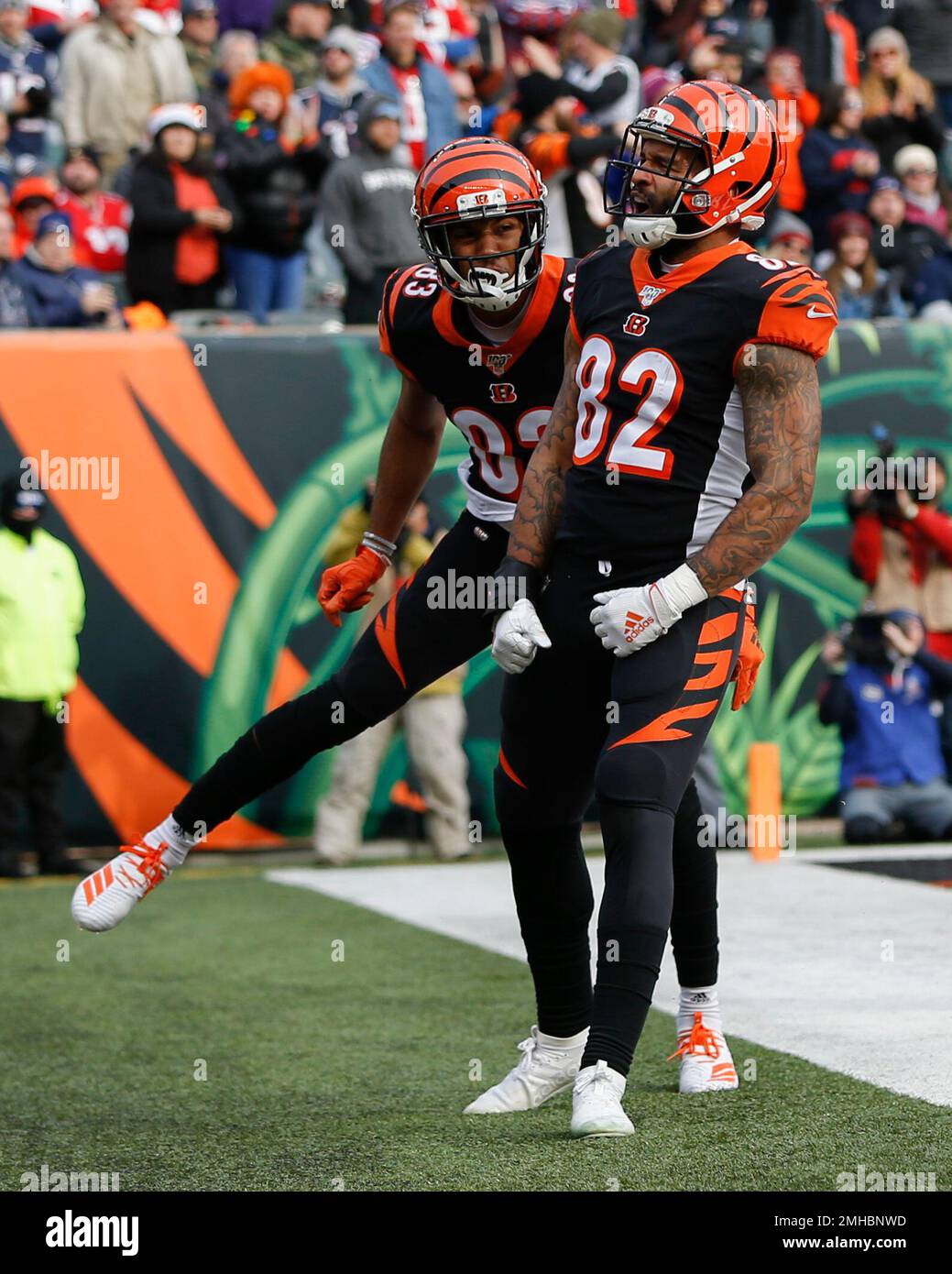 Cincinnati Bengals tight end Cethan Carter (82) after an NFL football  preseason game between the Indianapolis Colts and the Cincinnati Bengals at  Paul Brown Stadium in Cincinnati, OH. Adam Lacy/(Photo by Adam