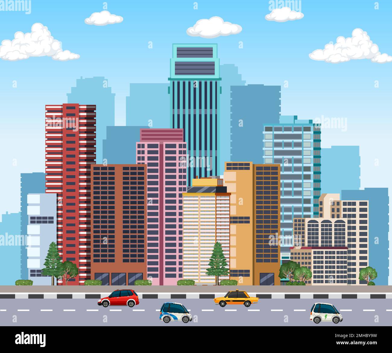 Urban landscape with high skyscrapers background illustration Stock ...