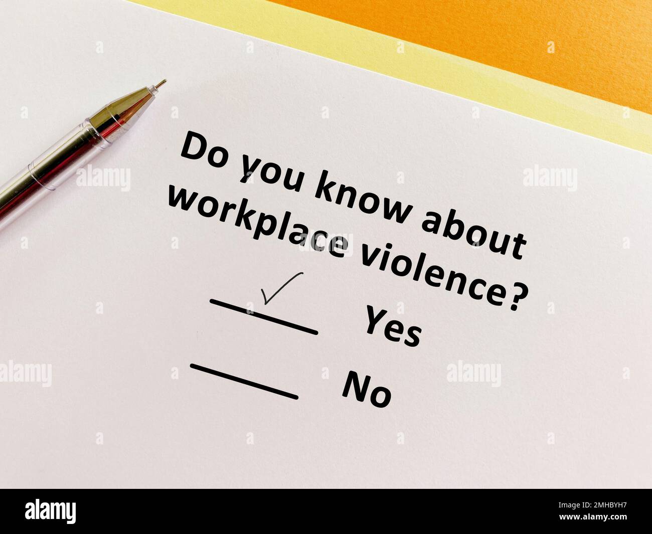 A person is answering question about hazards. He knows about workplace violence Stock Photo Alamy