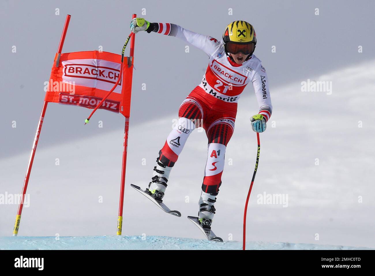 Austrias Nina Ortlieb speeds down the course during an alpine ski, womens World Cup super G in St. Moritz, Switzerland, Saturday, Dec