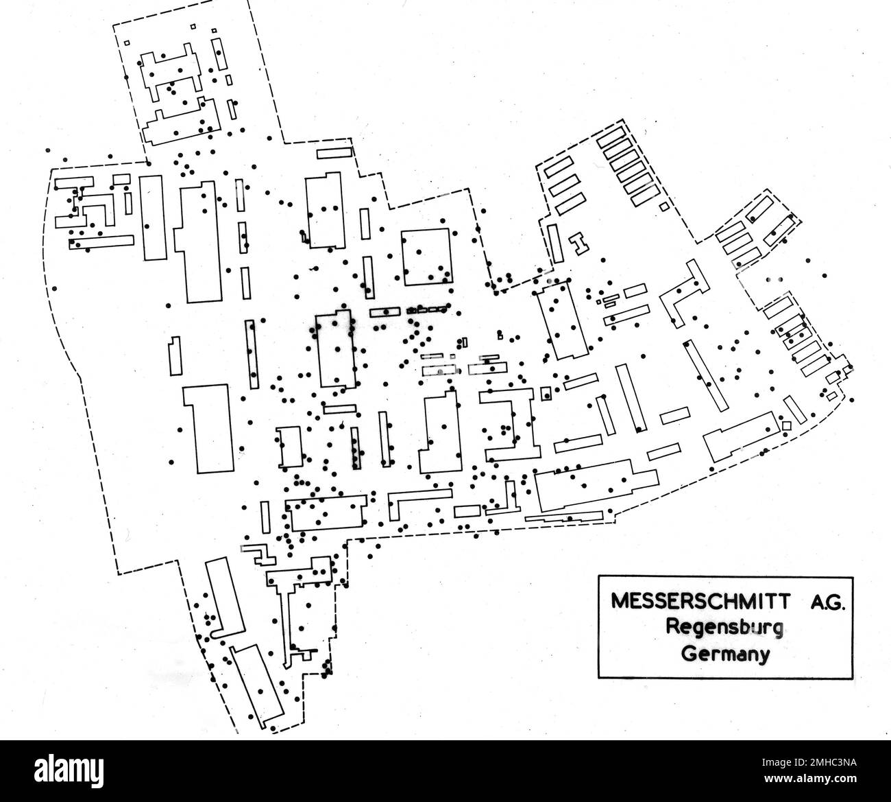 This bomb plot, together with outline map of the Messerschmitt factory
