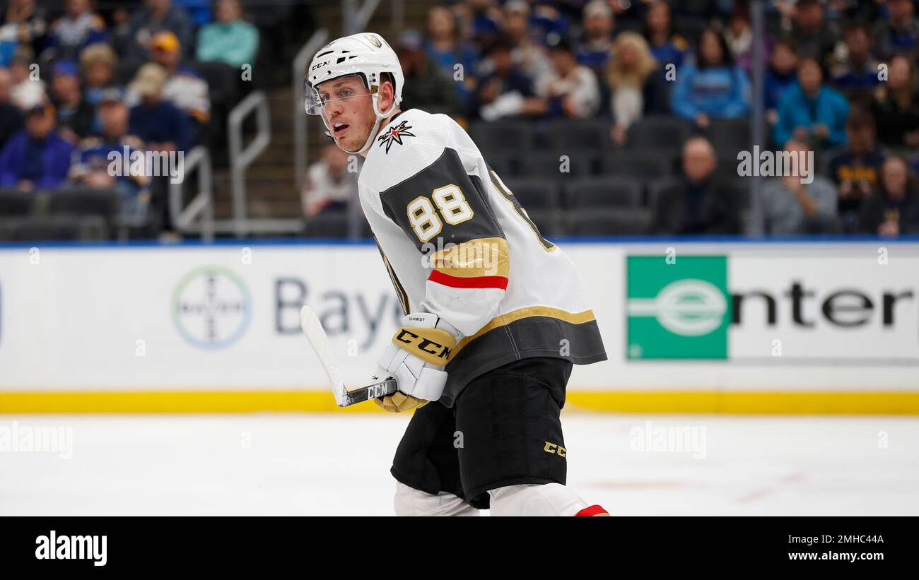 Vegas Golden Knights Nate Schmidt in action during the second period of an NHL hockey game St. Louis Blues Thursday, Dec. 12, 2019, in St
