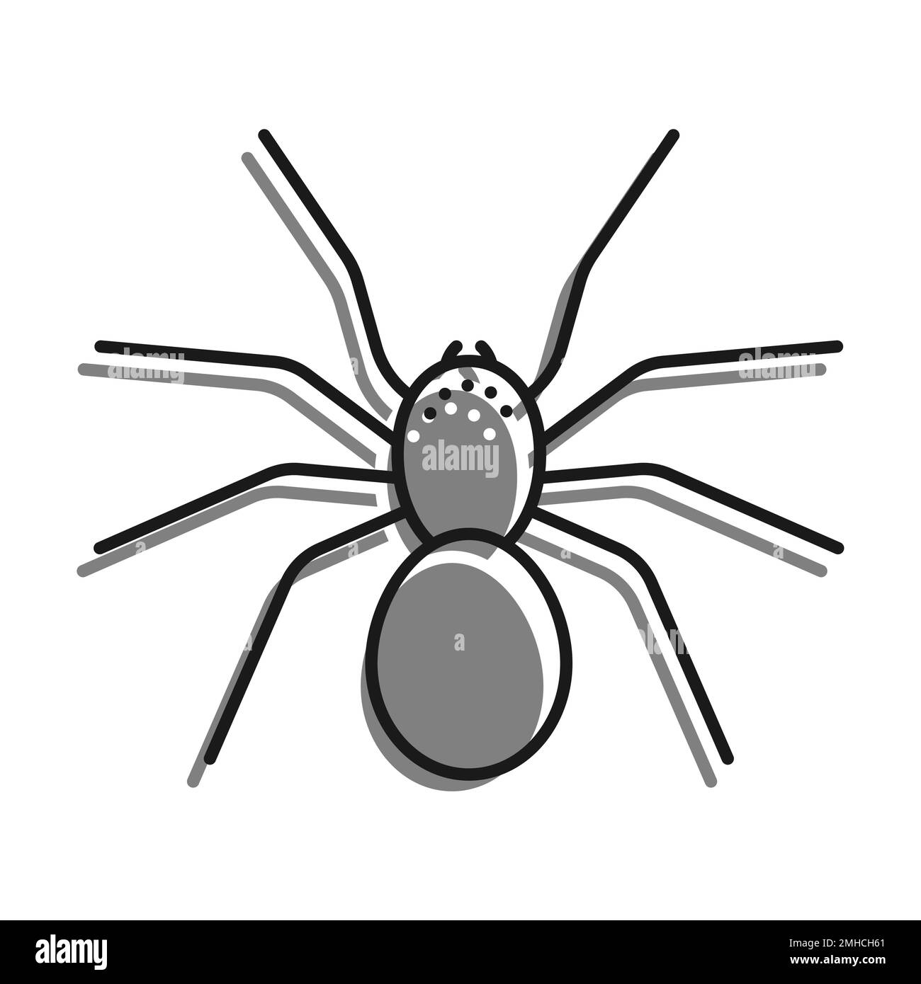 Linear filled with gray color icon. Eight Legged Poisonous Spider. Dangerous Insect Pests. Simple black and white vector Isolated On white background Stock Vector