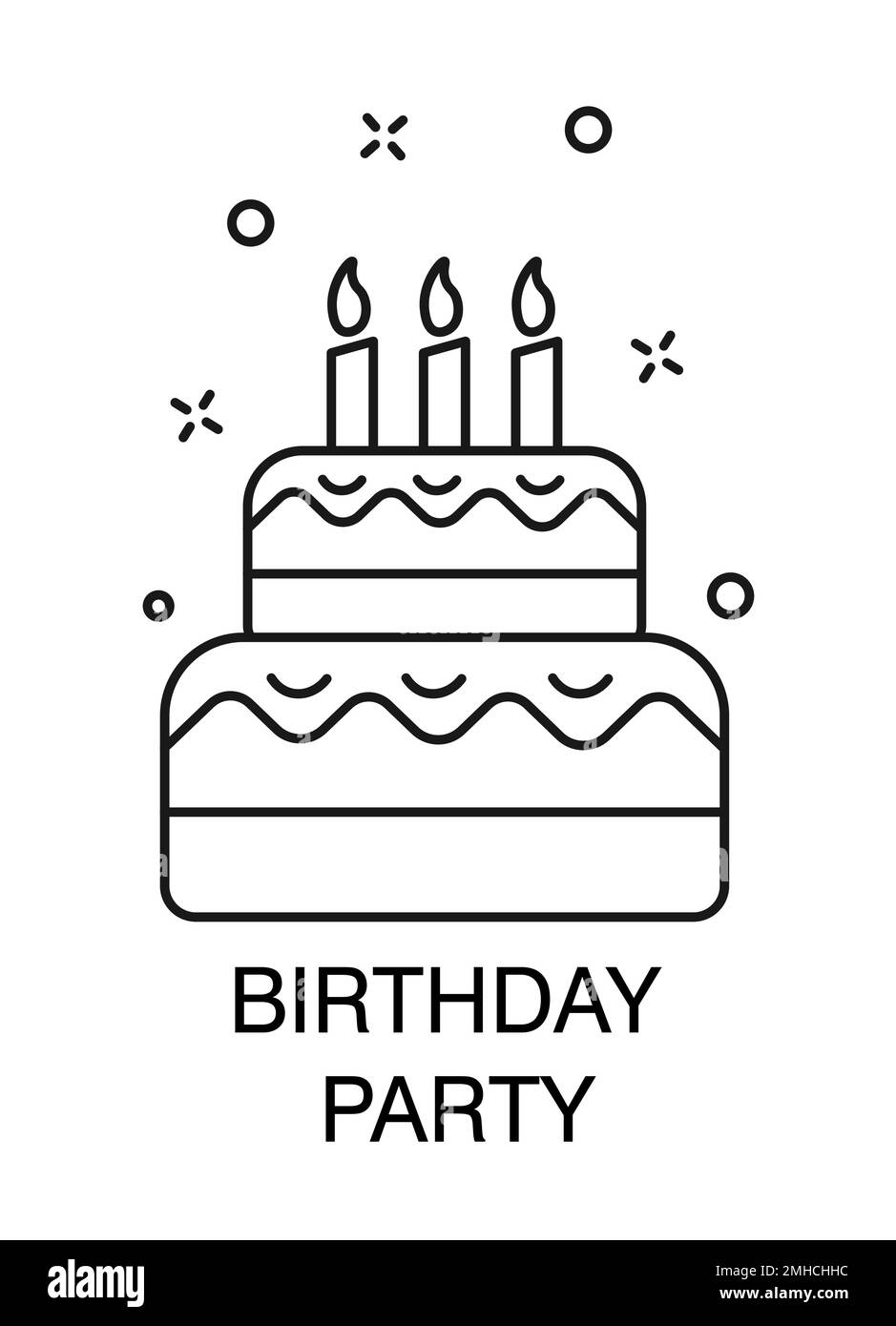 Cake with candles, birthday party celebration isolated outline icon Stock Vector