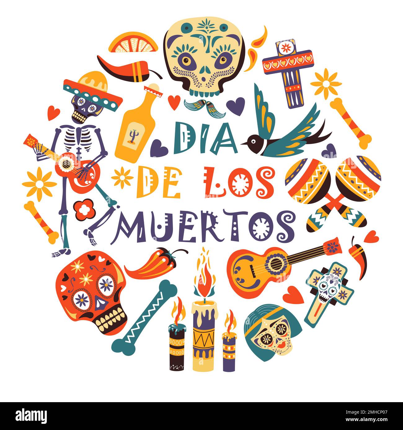 Mexican holiday or fiesta, Dia de los moertos, Day of dead Stock Vector ...
