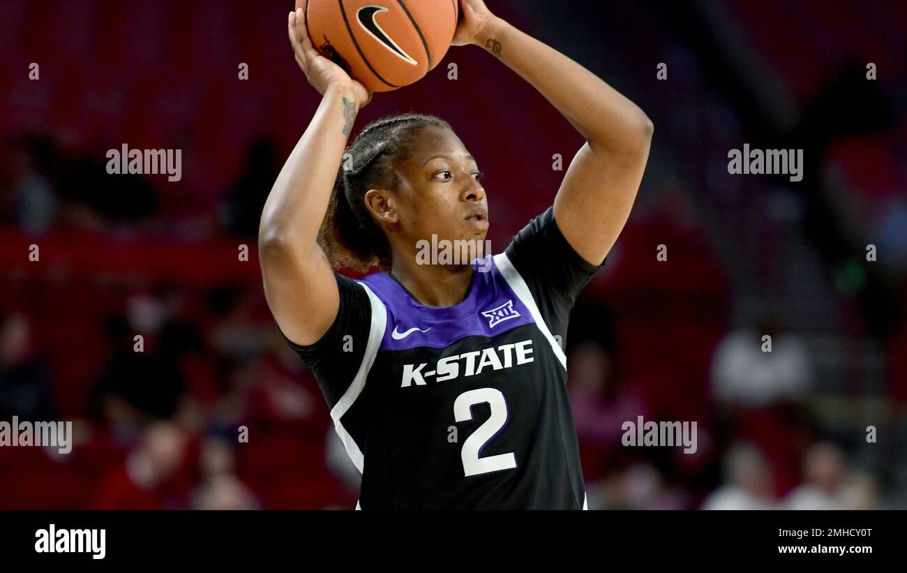 Kansas State guard Cymone Goodrich plays against Arkansas during an