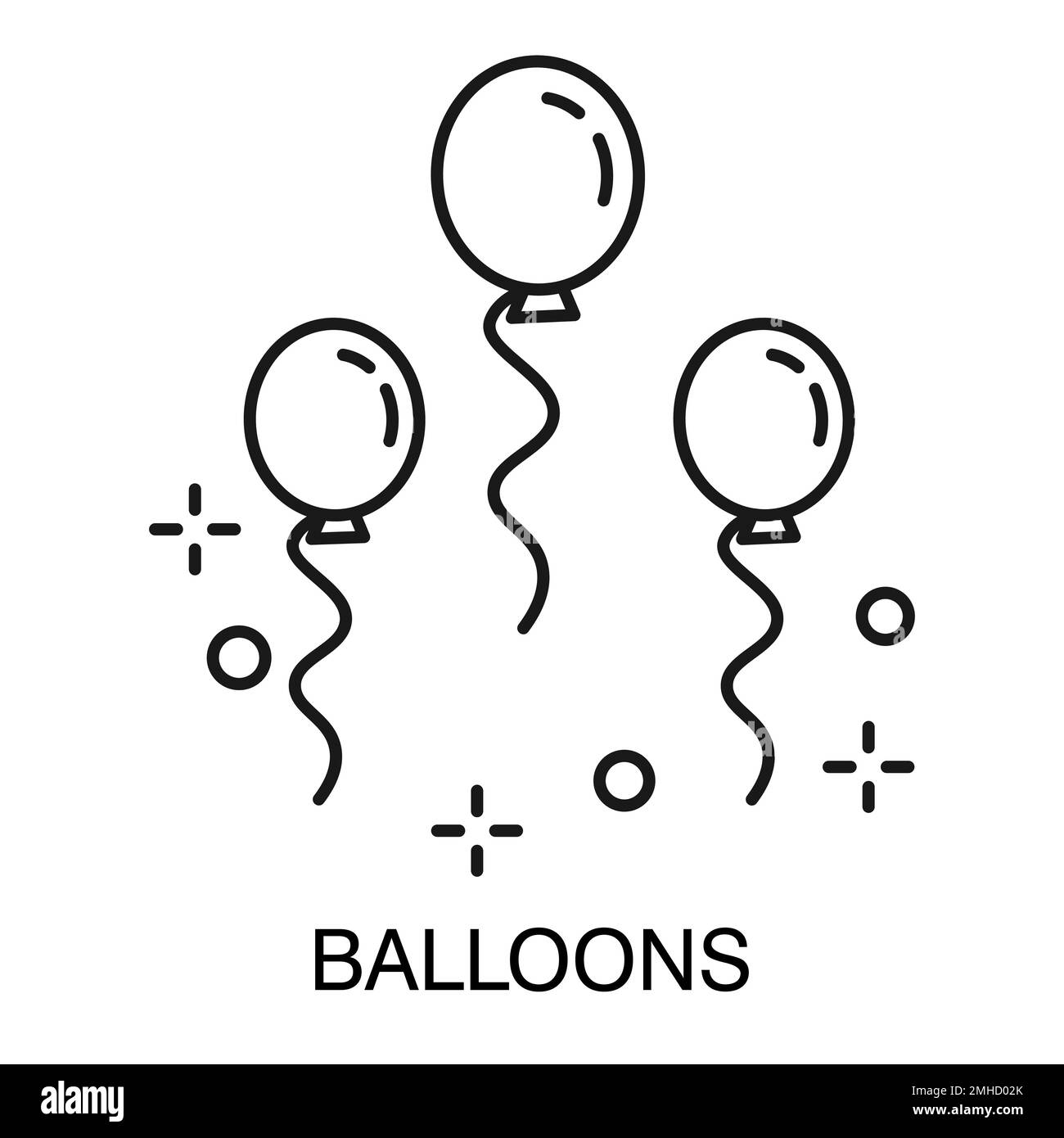 Birthday party, balloons isolated outline icon, holiday decor Stock