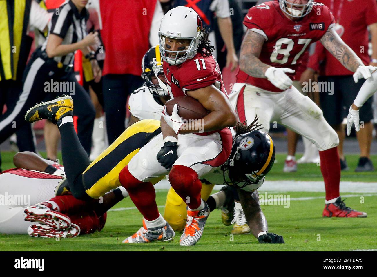 Arizona Cardinals Wide Receiver Larry Fitzgerald 11 Is Hit By Pittsburgh Steelers Outside 