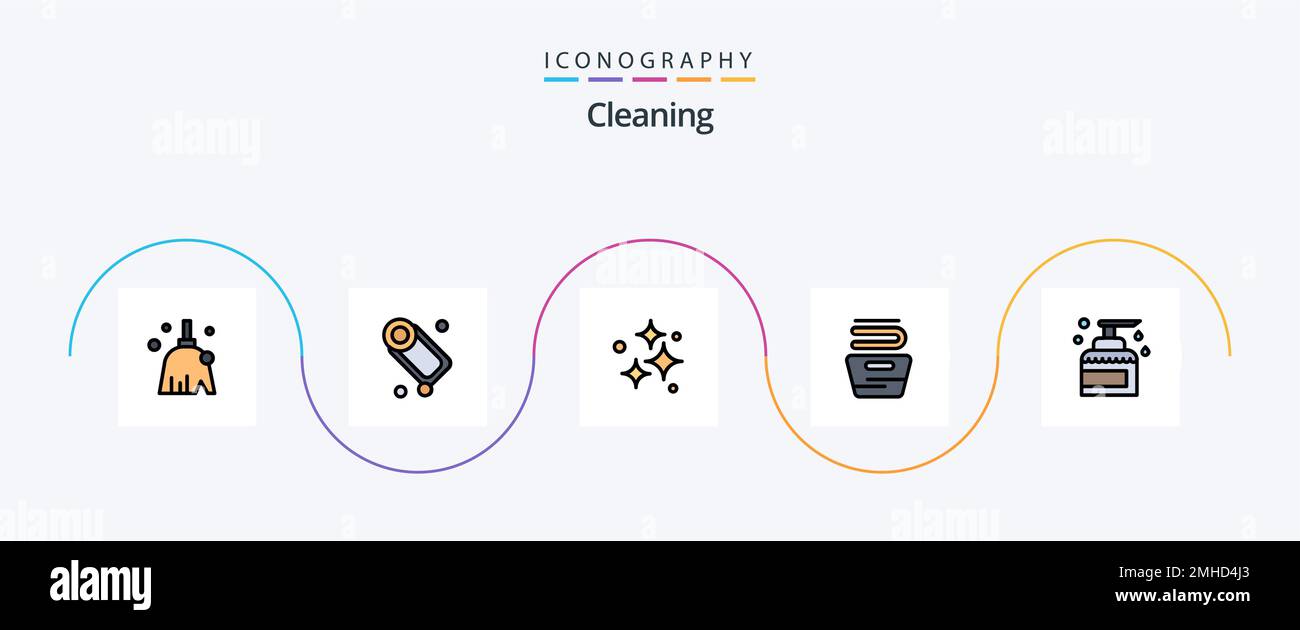Cleaning Line Filled Flat 5 Icon Pack Including cleaning. housekeeping. clean. clothes. washing