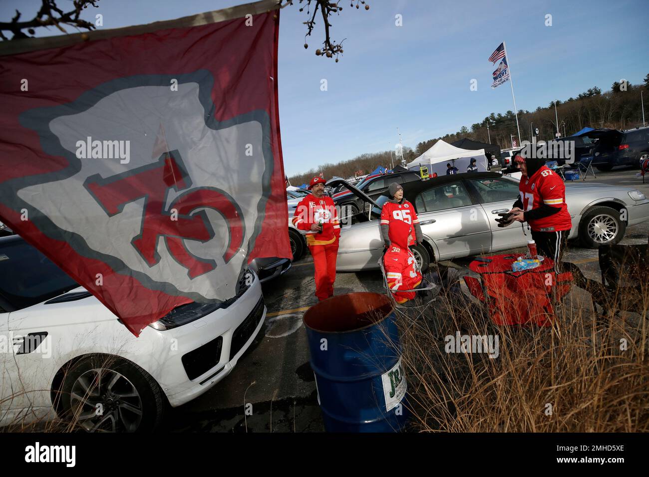 Kansas City Chiefs fans spend time tailgating in the parking lot of
