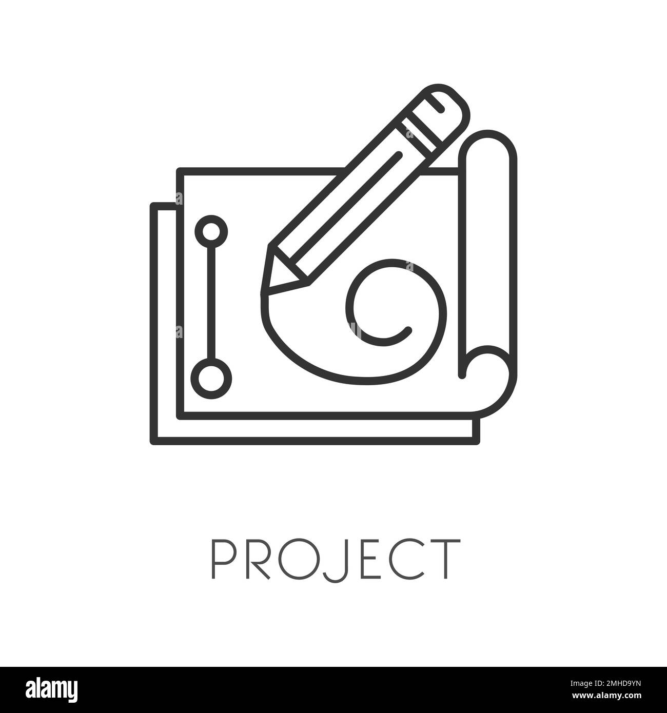 Project or draft, paper and pencil, drawing on sheet isolated icon