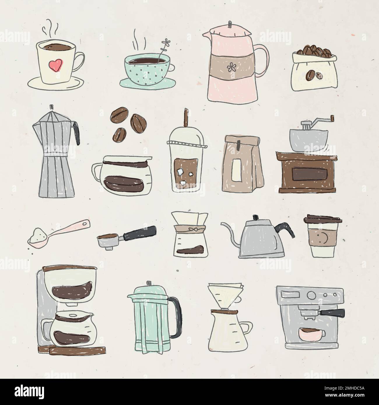 Cute coffee doodle design element vector set Stock Vector Image & Art ...