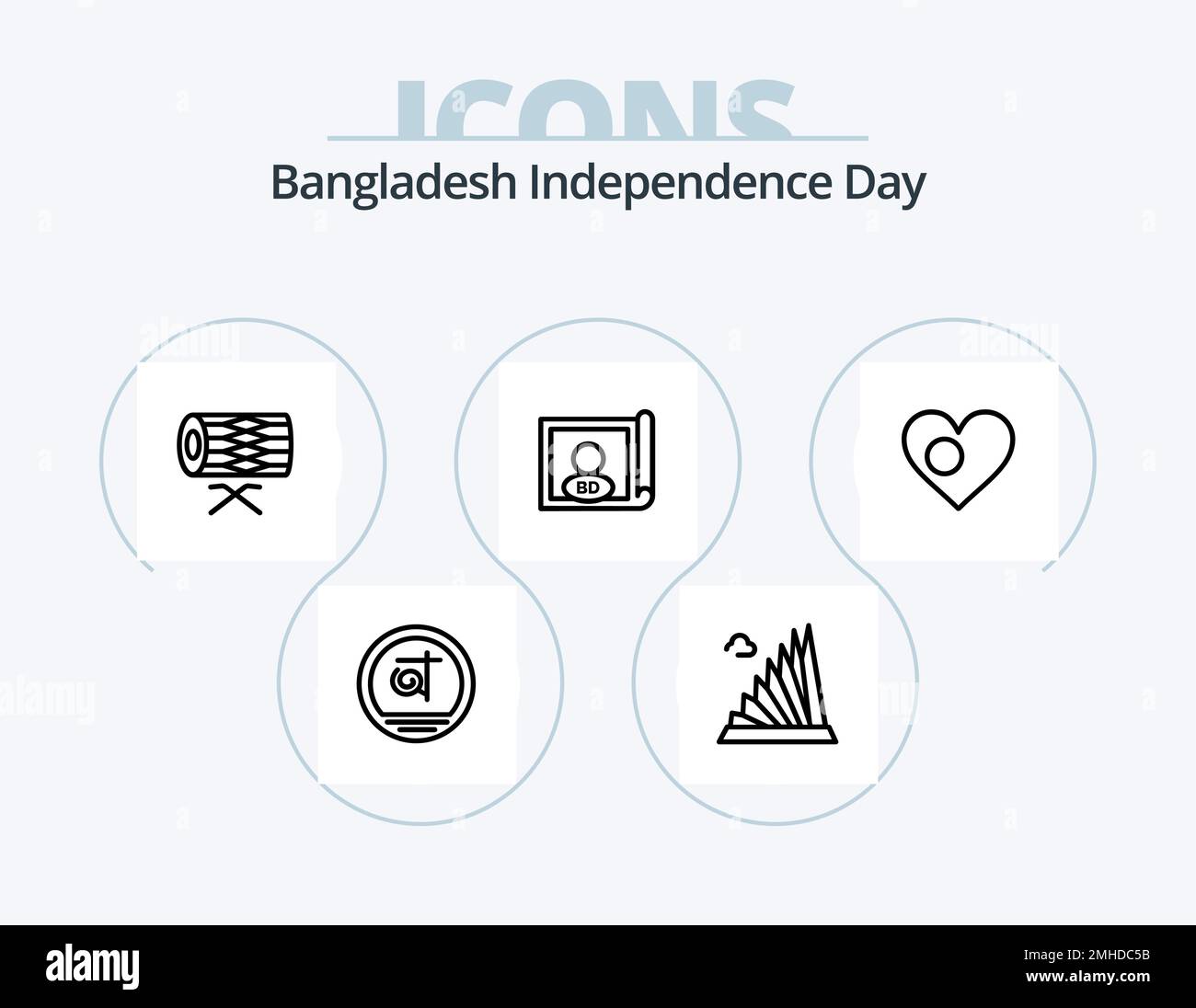 Bangladesh Independence Day Line Icon Pack 5 Icon Design. estate. building. bangla. star. bangladesh Stock Vector