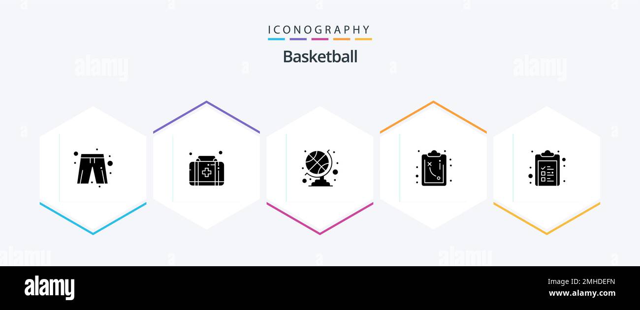 Basketball 25 Glyph icon pack including . clipboard. sports ball. check