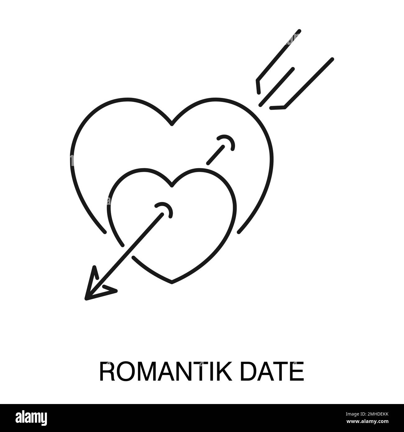 Romantic date symbol, heart pierced with arrow isolated outline icon Stock Vector