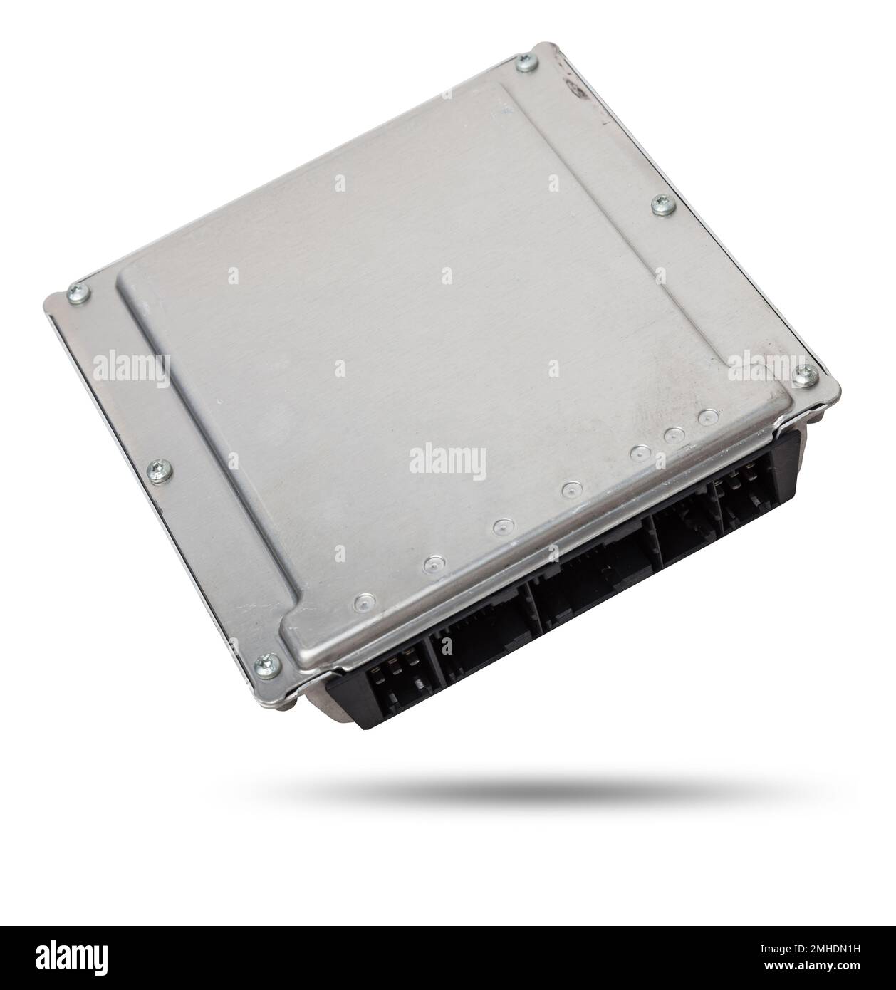 Metall car engine control unit on a white isolated background is the