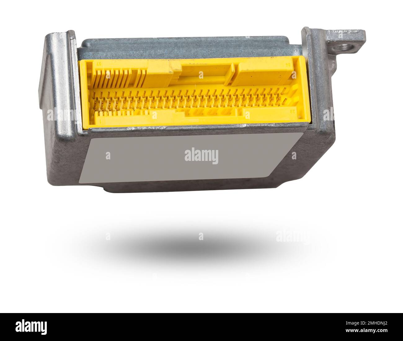 Metall car engine control unit on a white isolated background is the
