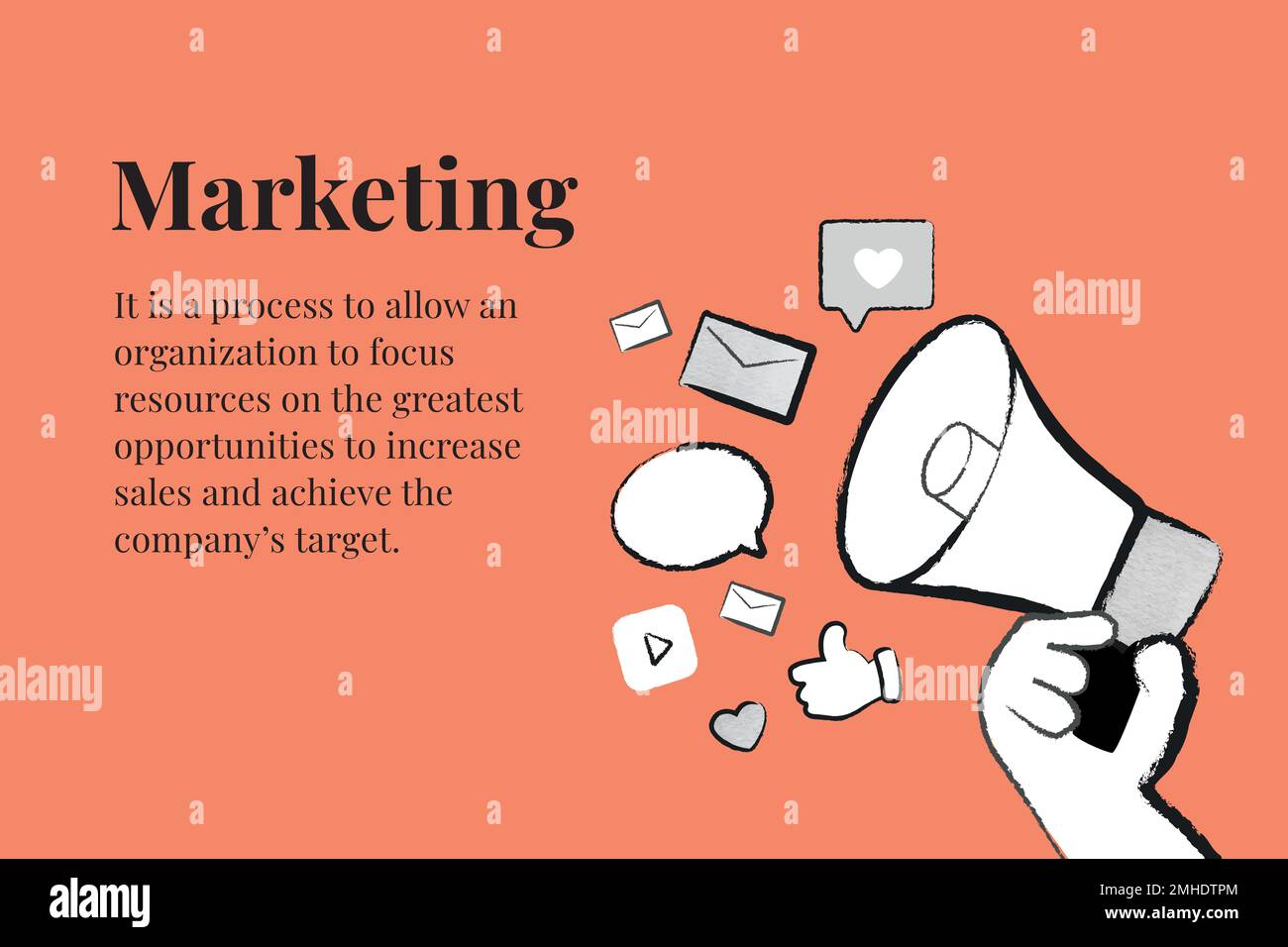 Editable marketing strategy template vector with megaphone on orange