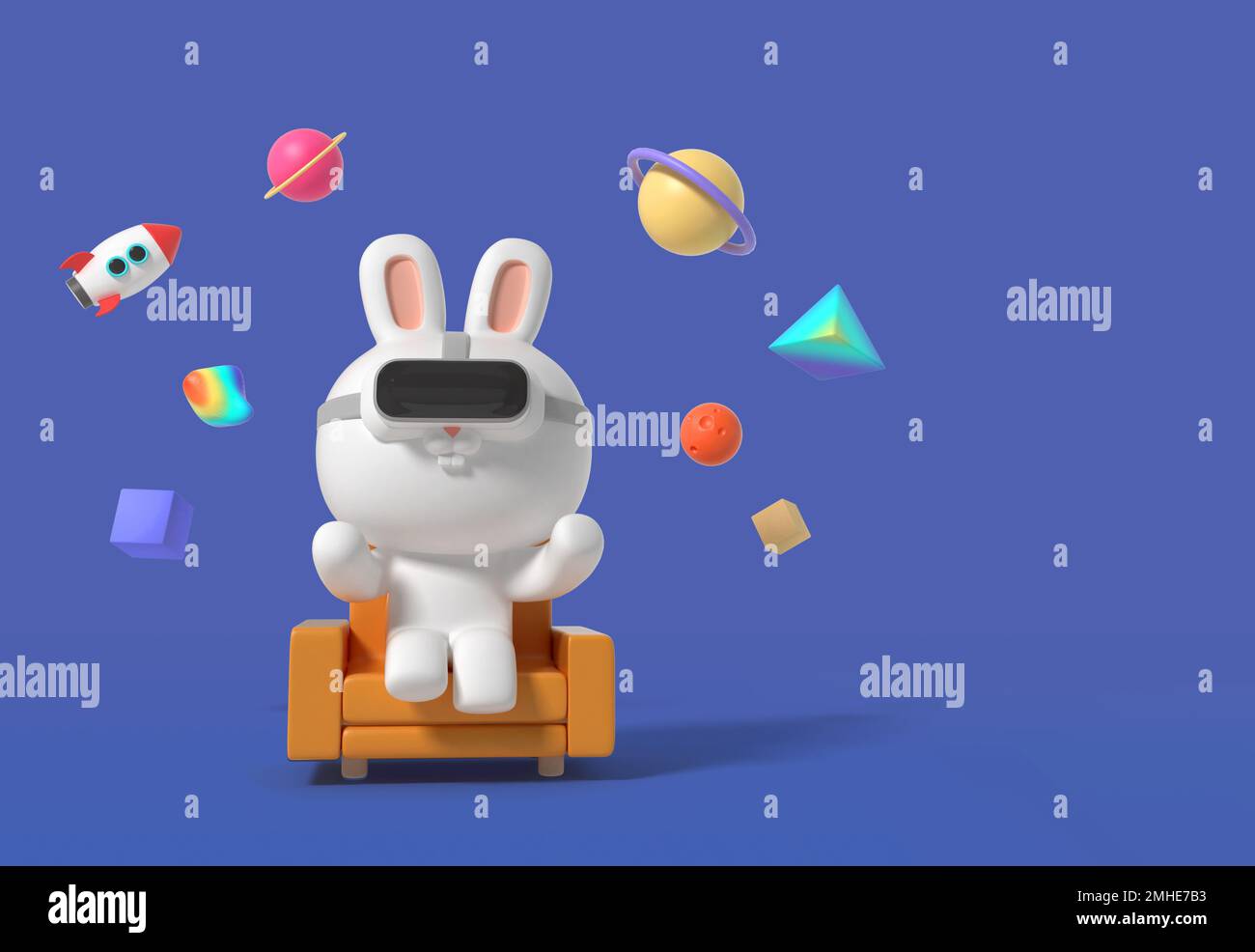 3d rendered cute rabbit character virtual reality Stock Photo - Alamy