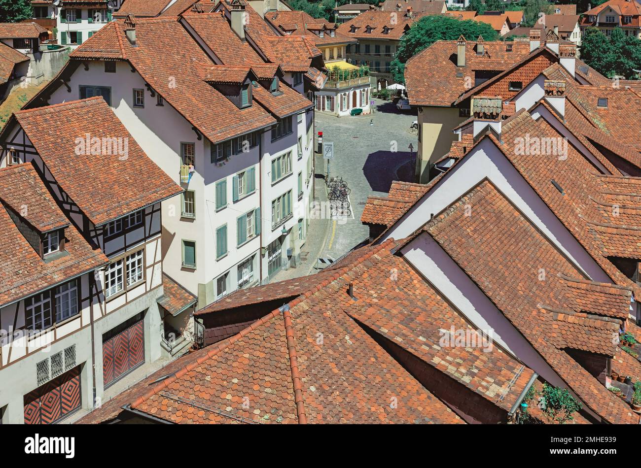 Bern city Switzerland aerial view of the old city rooftops summer day Stock Photo