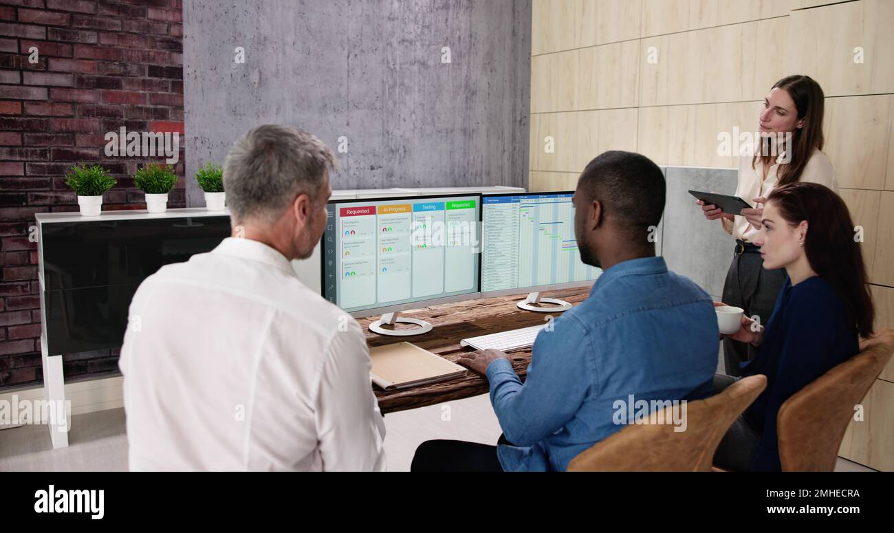 Digital Scrum Agenda Schedule And Gantt Chart Software Stock Photo