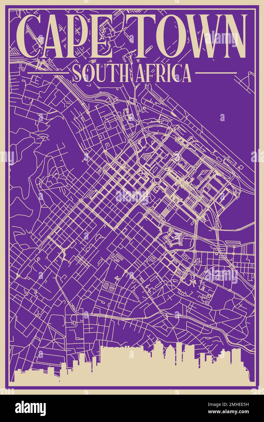 Road network poster of the downtown CAPE TOWN, SOUTH AFRICA Stock