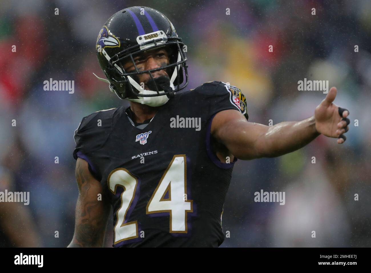 Baltimore Ravens cornerback Marcus Peters (24) in action during