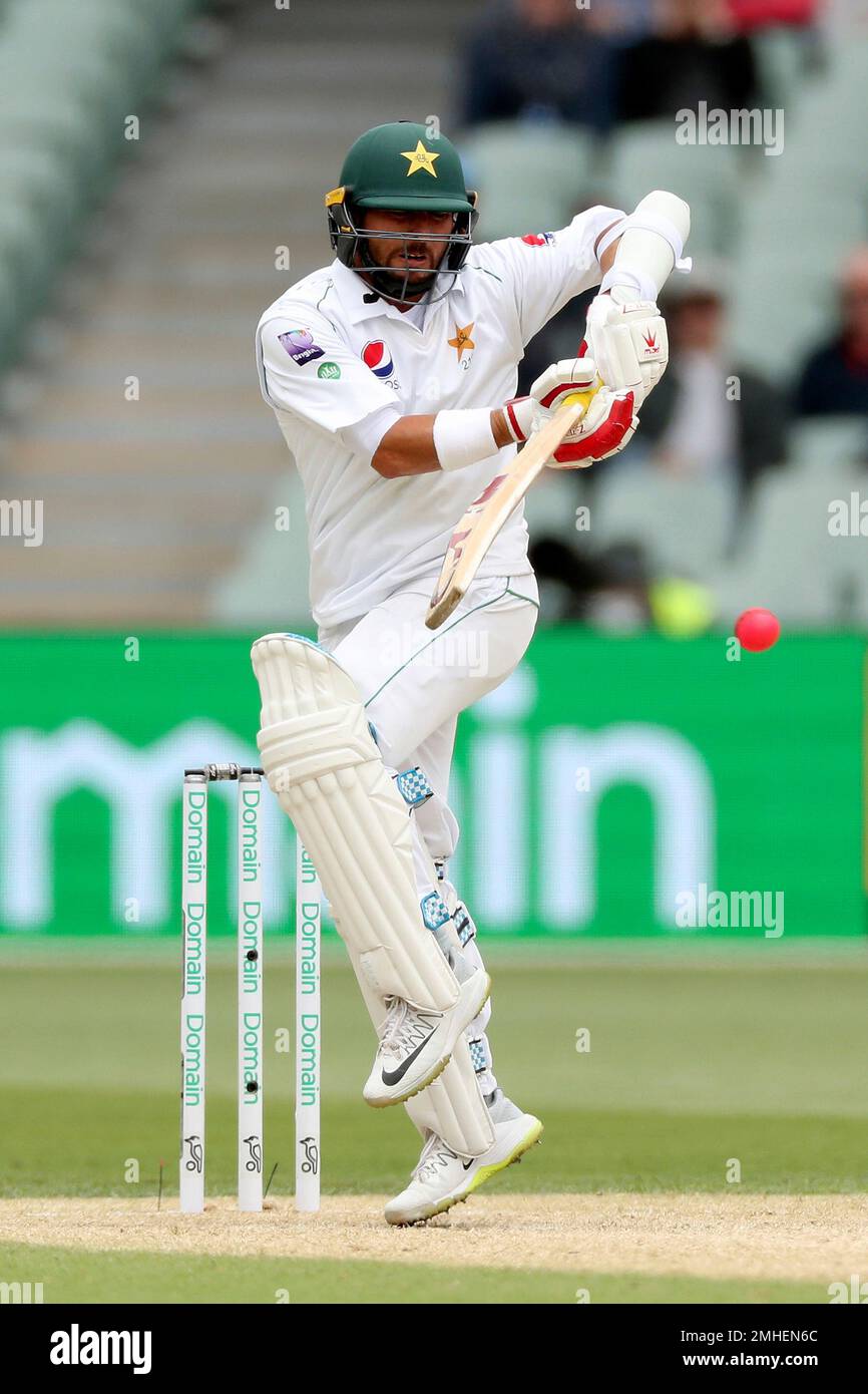 Pakistan's Babar Azam plays a shot during their cricket test match against Australia in Adelaide