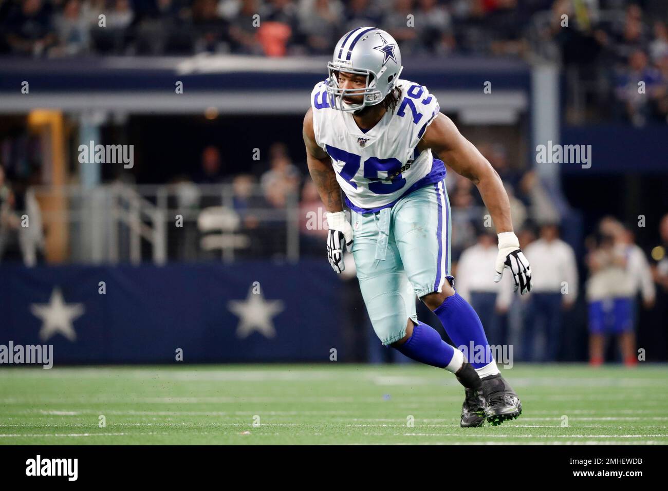 Dallas Cowboys defensive end Michael Bennett defends during the