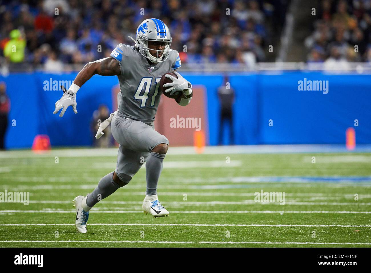 Detroit Lions running back J.D. McKissic (41) is tackled by Kansas