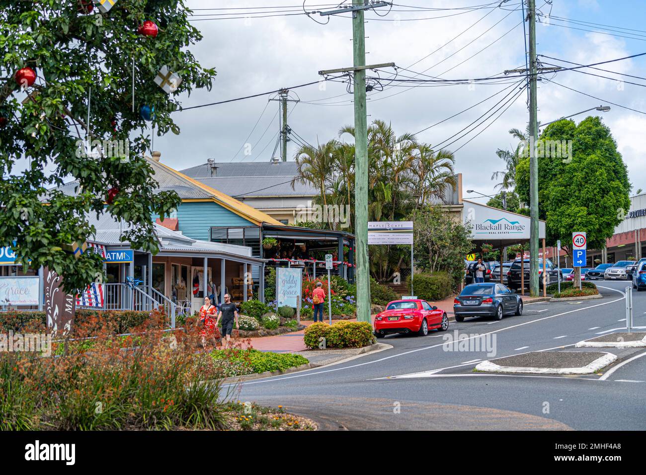Main street of Maleny, Sunshine Coast Hinterland, Queensland Australia Stock Photo