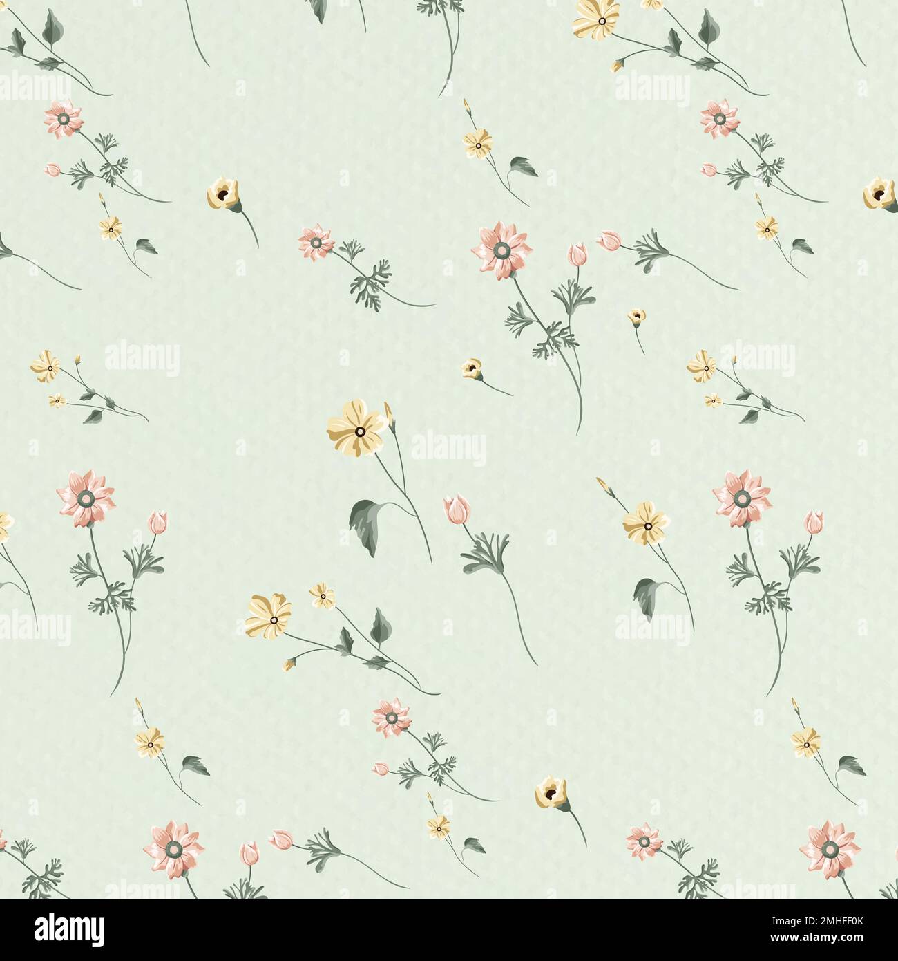 Blooming flower seamless pattern on a green background vector Stock Vector